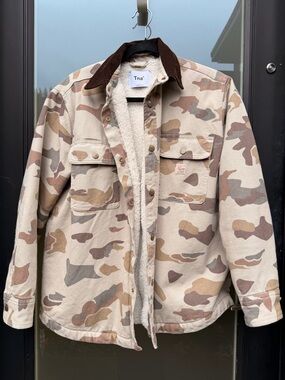 TNA Beige & Brown Camo Sherpa-Lined Bomber Jacket